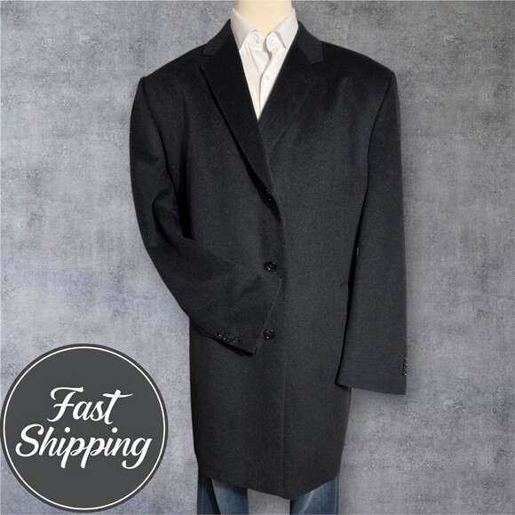 JOSEPH ABBOUD Men's 56R Wool Blend Overcoat Charcoal Gray Coat - Picture 1 of 14